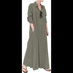 Women's Casual Button Down Cotton Long Shirt Dress